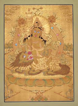 Gold Painted Namtose Thangka | Deity Of Wealth | Hand-Painted Buddhist Dharmapala